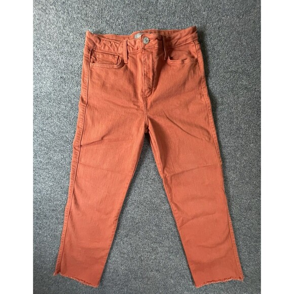 Just Black Jeans Womens Size 27 Orange Mid Rise Straight Leg Stretch Raw Hem USA - Picture 1 of 8